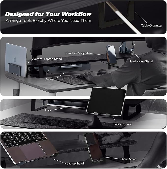 ULTRARM Moodular Add-ons Laptop Tray Stand [Accessory Only - Requires Moodular Wooden Monitor Stand Slide Rails for Use] Black MSA-LT