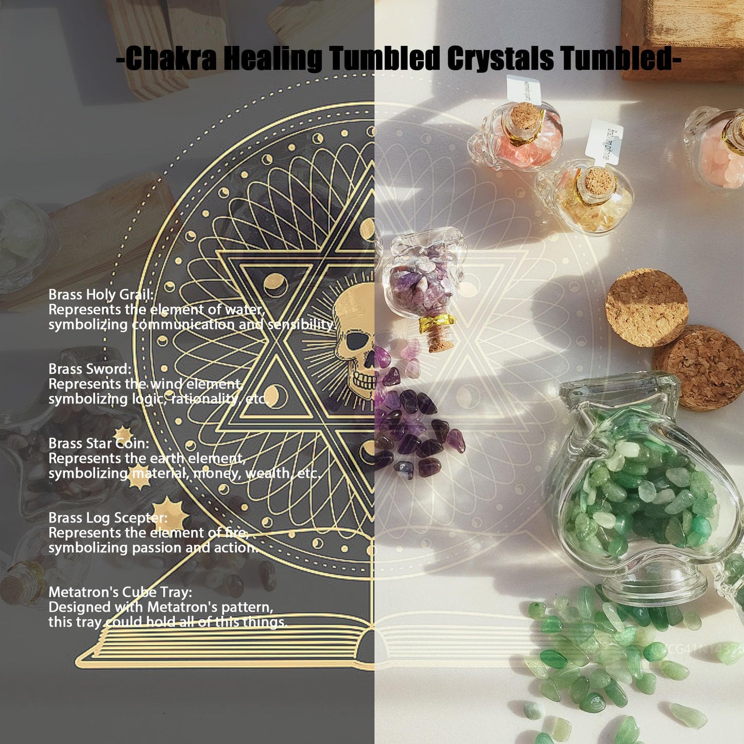 MINELEVEN 24Pcs Crystals and Healing MINI Stones with Skull Spell Jars-Crystal Chakra Stones Cute Glass Bottle-Healing Crystals