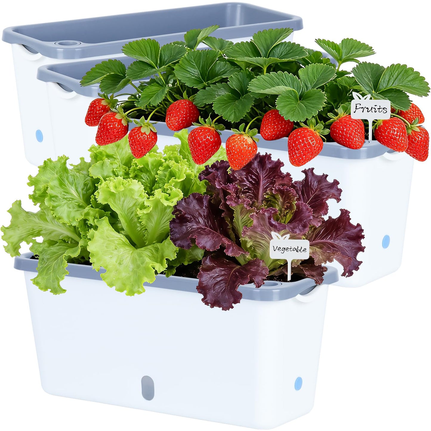 Oliz Window Box Planter 4 Packs, 14 Inches Rectangle Flower Pots with Breathable Drainage Holes, Pots for Vegetables, Herbs, Flowers, Garden Windowsill Balcony (White & Grey)