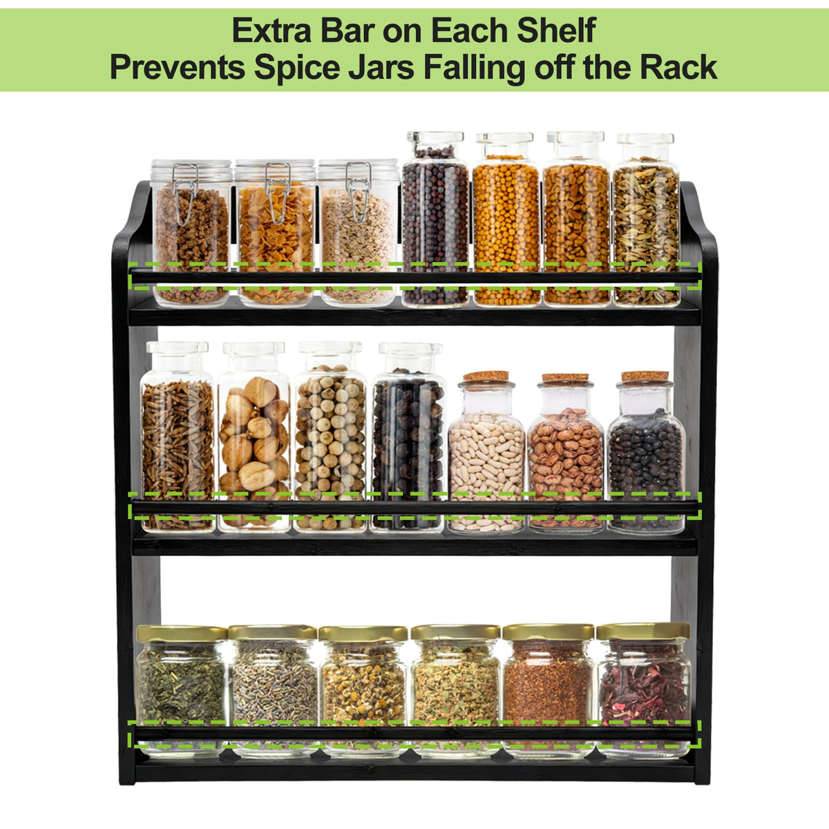 3 Tier Bamboo Spice Rack Wall Mount or Countertop