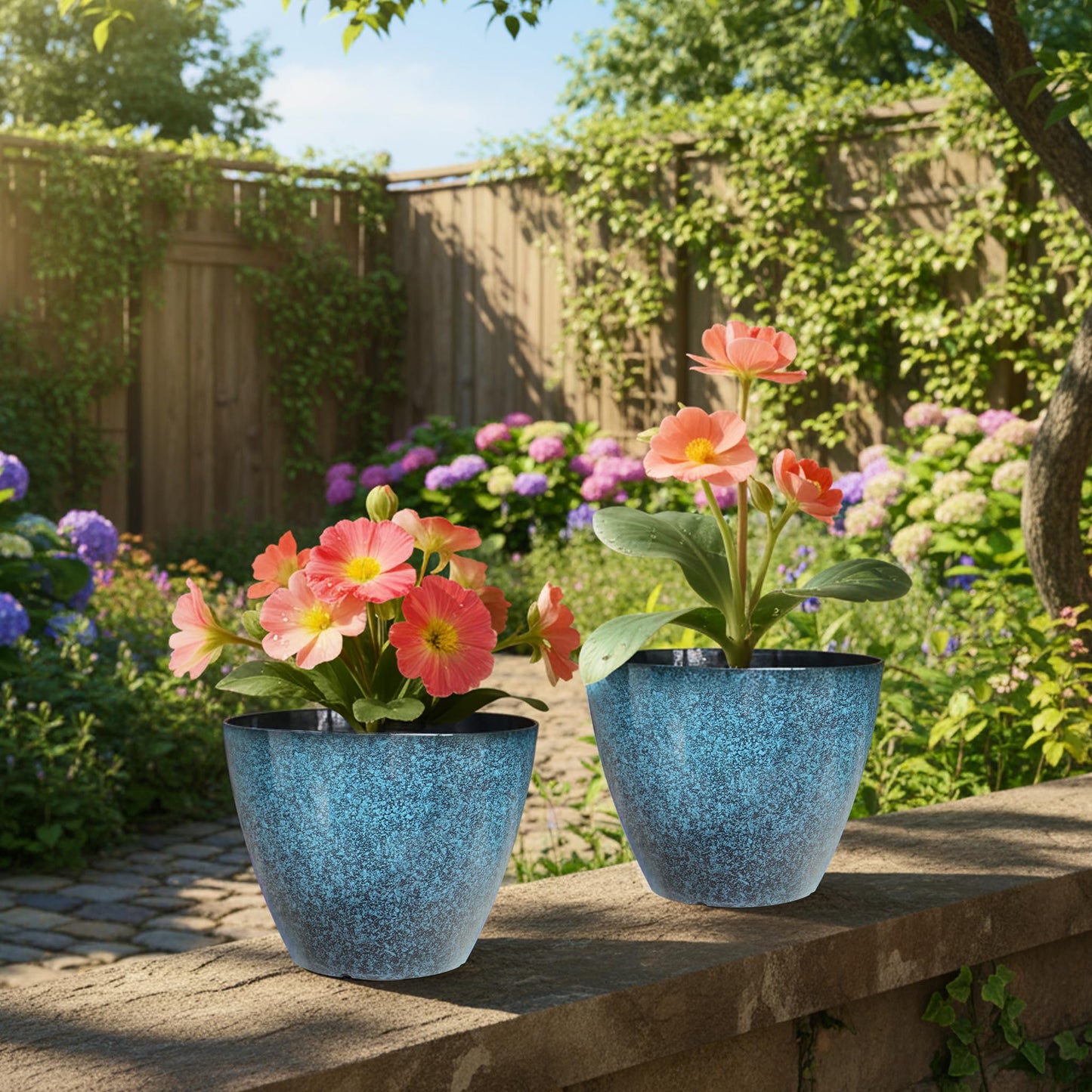 Vanslogreen Plant Pots Set of 2, 8 inch Plastic Planters with Drainage Holes, Modern Glaze Flower Plant Pot for Indoor Outdoor Herb Snake Succulent Plants