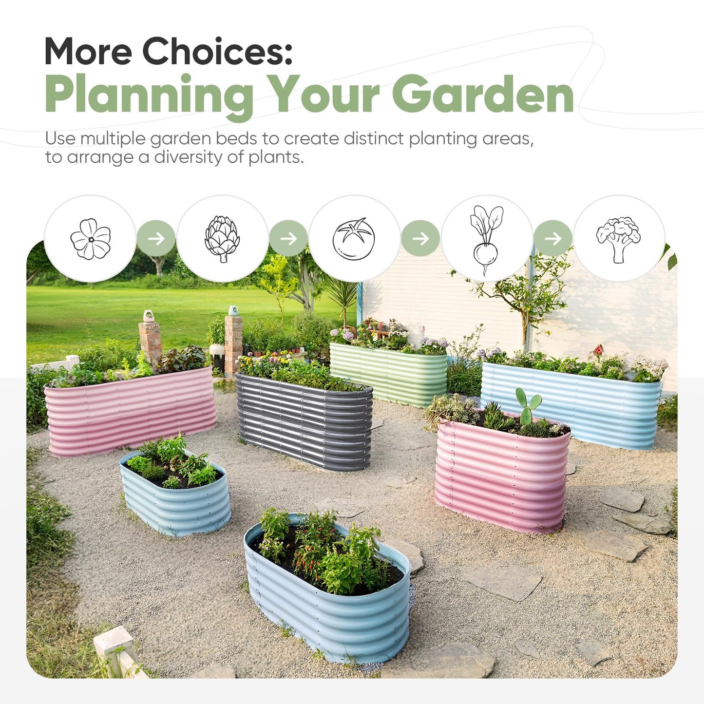 KING BIRD Raised Garden Bed Galvanized Planter Garden Box Outdoor for Gardening, Deep Root Vegetables, Flowers 78.7X23.6X34.2 in, Dark Grey, 2.85 ft Tall 9 in 1