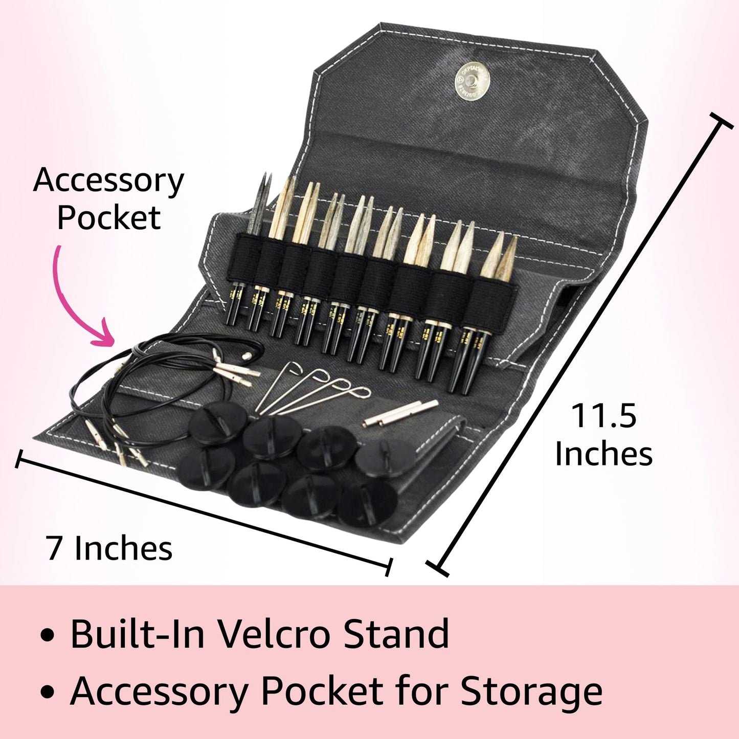 Lykke Driftwood 3.5 in. Standard Set US 3, 4, 5, 6, 7, 8, 9, 10, 10.5 Interchangeable Circular Knitting Needles for Baby, DK, Worsted, Chunky Yarn, Birchwood, 4 Swivel Cords, Grey DM Case, Project Bag