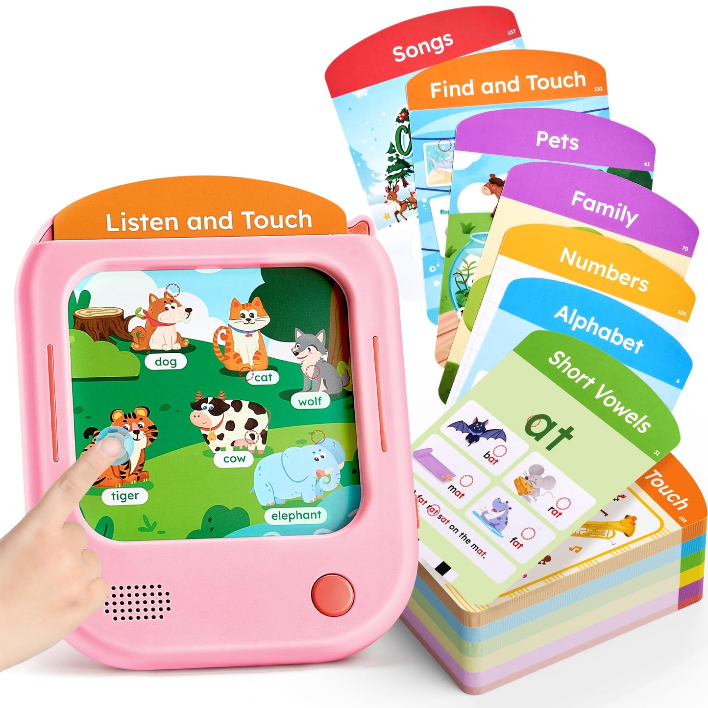 JoyCat Kids Learning Tablet, Phonics Talking Flash Cards, Learn to Read with 156 Pages, 40+ Themes, 600+ Words, 100+ Interactive Games, Screen-Free Learning Toys Birthday Gifts for 2-6 Year Old