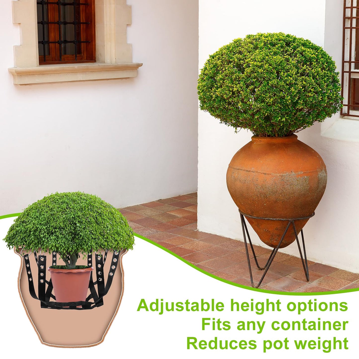 Plus tard Adjustable Height Planter Inserts for Large Flower Pots, 39'' X39'' Planter Lift Insert Rope for Tall Flower Pots, Indoor or Outdoor