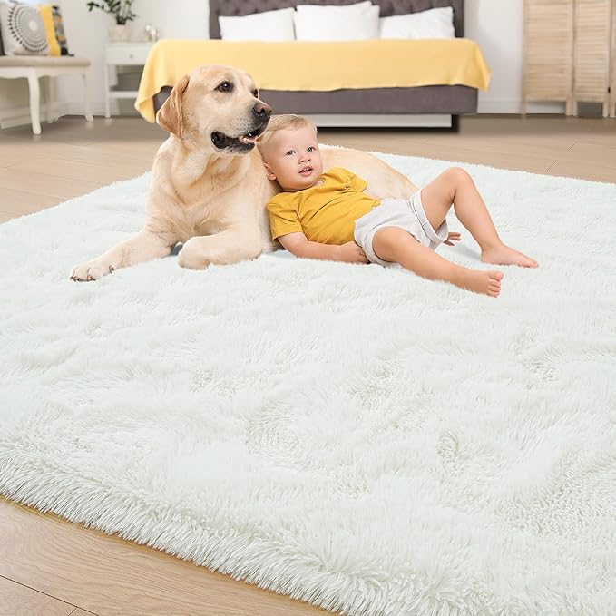 Tepook Area Rugs 9x12 for Living Room, Super Soft Fluffy Rugs for Bedroom, Modern Shaggy Rug Fuzzy Carpets for Kids, Plush Indoor Nursery Home Decor Rug with Non-Slip Bottom, Cream White