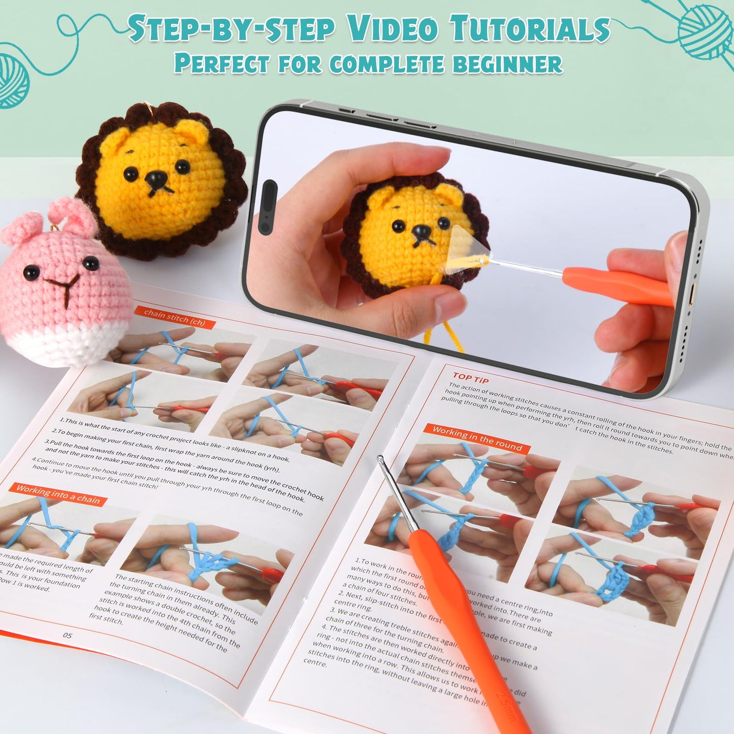 GOZATO Crochet Kit for Beginners, Crochet Animal Kit with Step-by-Step Video Tutorials, Easy Beginner Crochet Kit for Adults, Women & Men, Handmade DIY Gift Complete Kit Included (8Pack)