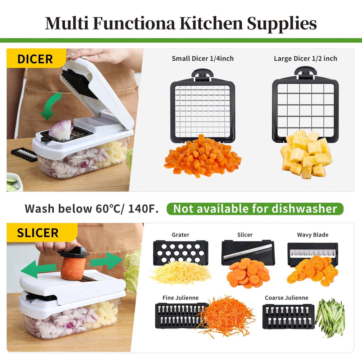 18-in-1 Vegetable Chopper Mandoline Slicer for Kitchen, Food Chopper with Container, Veggie Cutter, Onion Mincer Tomato Dicer, Fruit Slicer Spiralizer, Cheese Grater, Kitchen Gadgets House Essentials