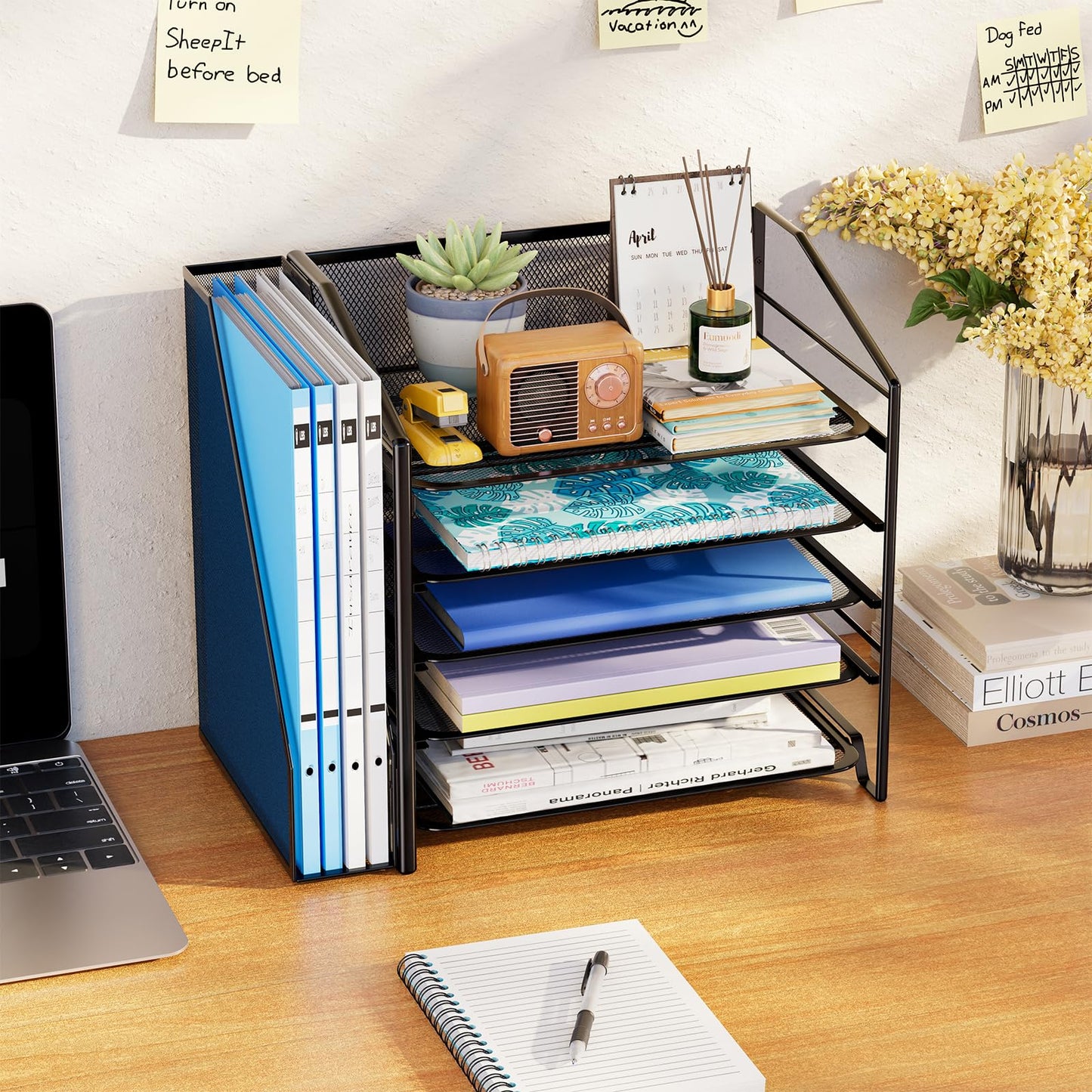 Simple Trending Desk Organizers and Accessories, 5-Tier Desk File Organizer, Paper Letter Tray Organizer with File Holder, Black