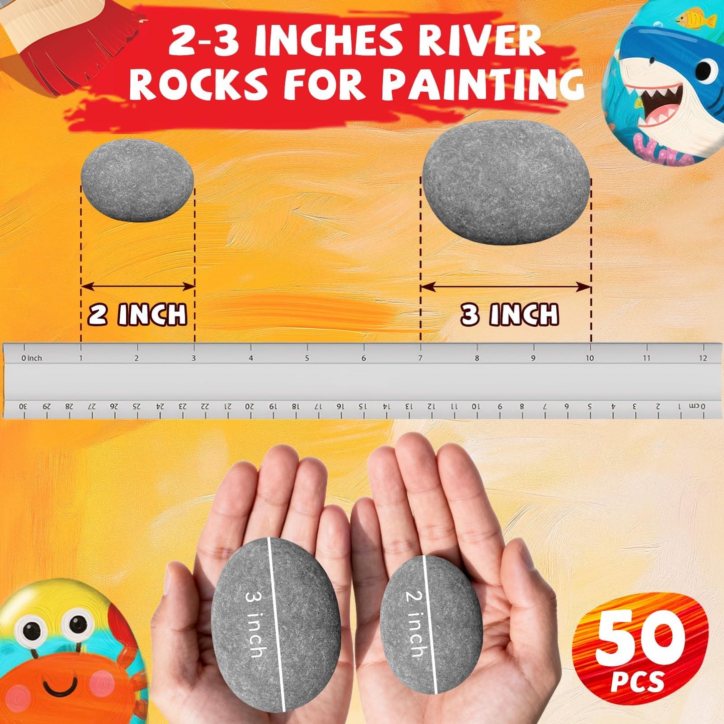 ReePlan 50PCS Rocks for Painting, 2-3 Inches Natural Smooth River Rocks for Painting, Flat Stones for Crafts and Decorations, Kindness Stones for DIY Arts(50)