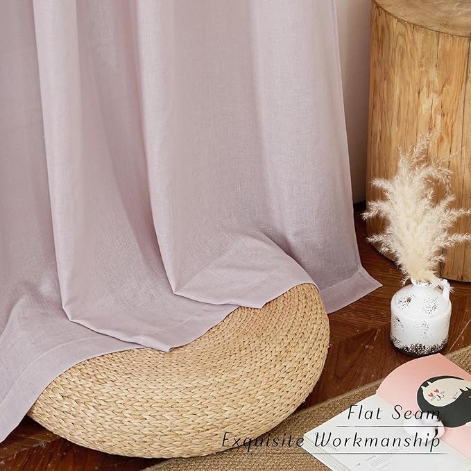 NICETOWN Blush Pink Linen Curtains for Kitchen, Thick Flax Small Window Treatments Semi Sheer Privacy Assured with Light Through for Cafe/Bathroom, W42 x L72, 2 Panels