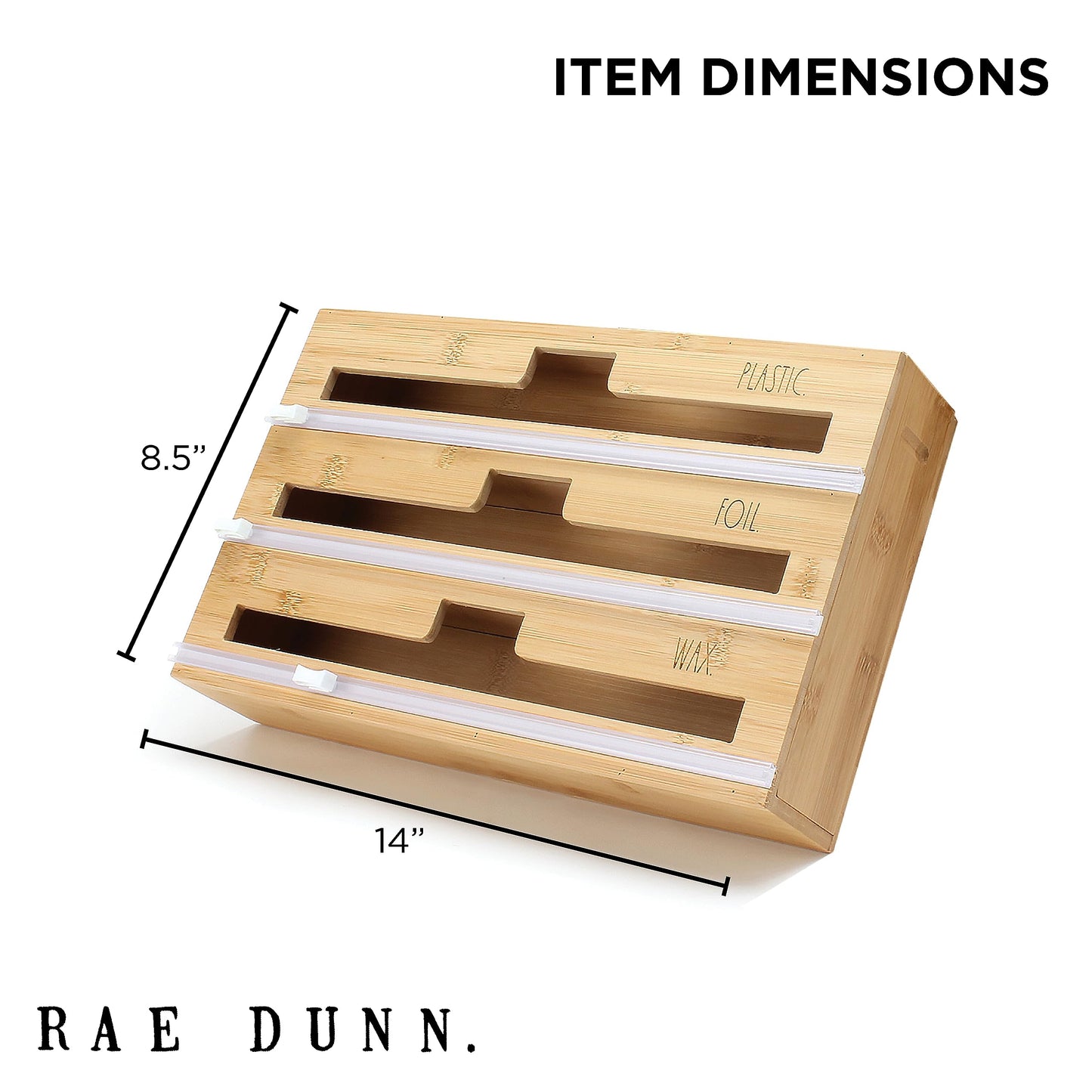 Rae Dunn Bamboo Bag Organizer for Kitchen Drawer - Durable Wood Organizer for Kitchen Storage - Holds Gallon, Quart, Snack, Sandwich Size Baggies, Plastic Wrap and Foil