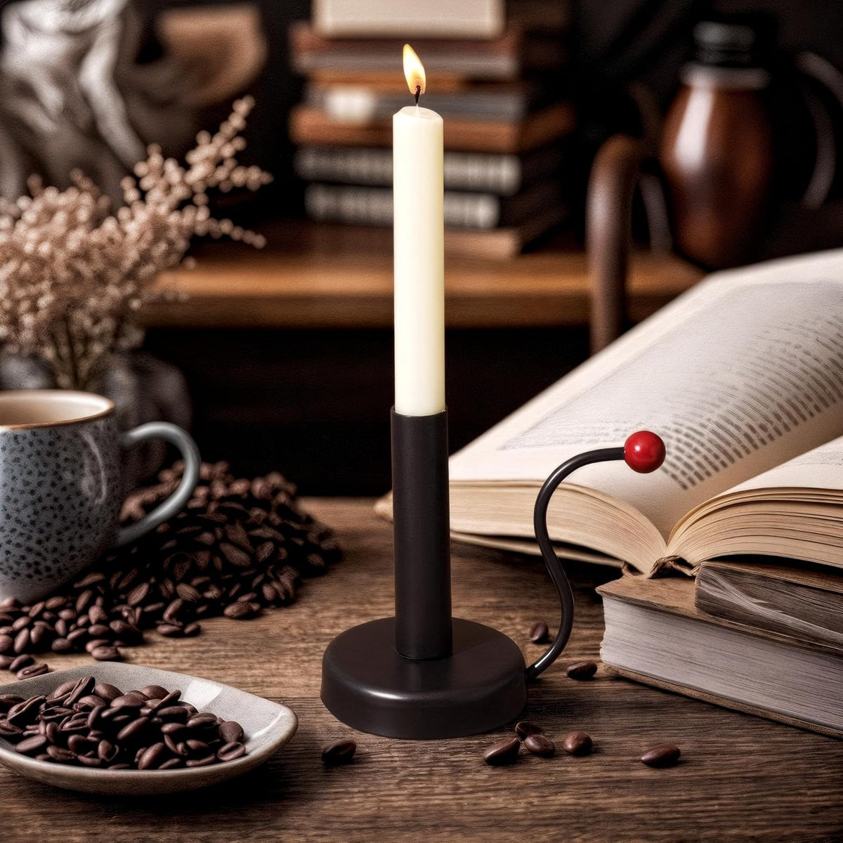 Black Iron Taper Candle Holder，Vintage Candlestick Holder Candlelight Stand for Farmhouse Decor Table Decoration (Black-Red)