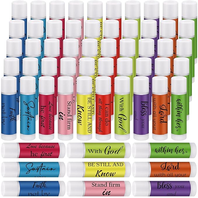 50 Pack Christian Religious Gifts Bulk Lip Balms for Women Men Religious Church Party Favors Bulk Bible Verse Lip Balm with Scripture Inspirational Gifts for Coworkers Staff Employee(Classic)