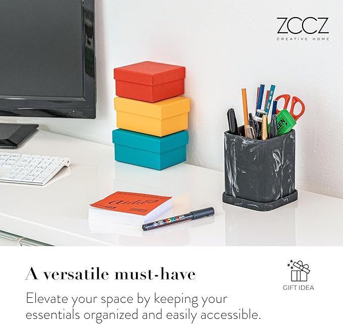zccz Toothbrush Holder, Countertop Marble Look Electric Toothbrush Toothpaste Makeup Brush and Razor Holder Stand Bathroom Organizer with Detachable Tray