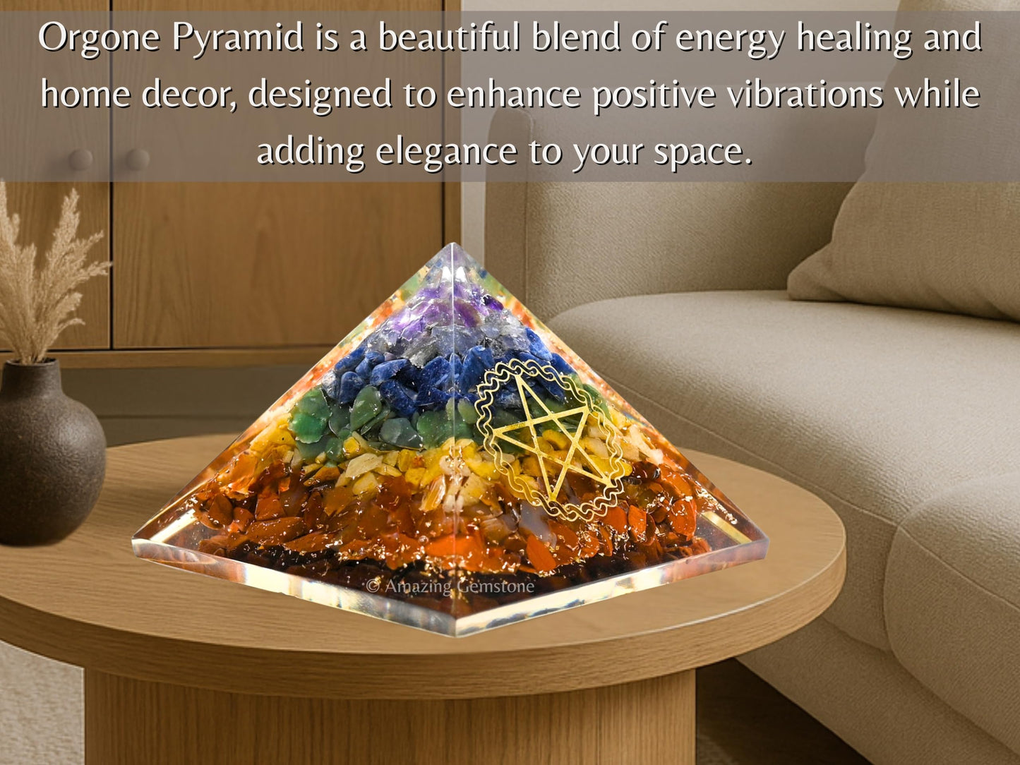 Amazing Gemstone Large Orgone Pyramid | Natural Chakra Pyramid Crystal | Pentacle Orgonite Pyramid | Organ Pyramids Positive Energy Healing