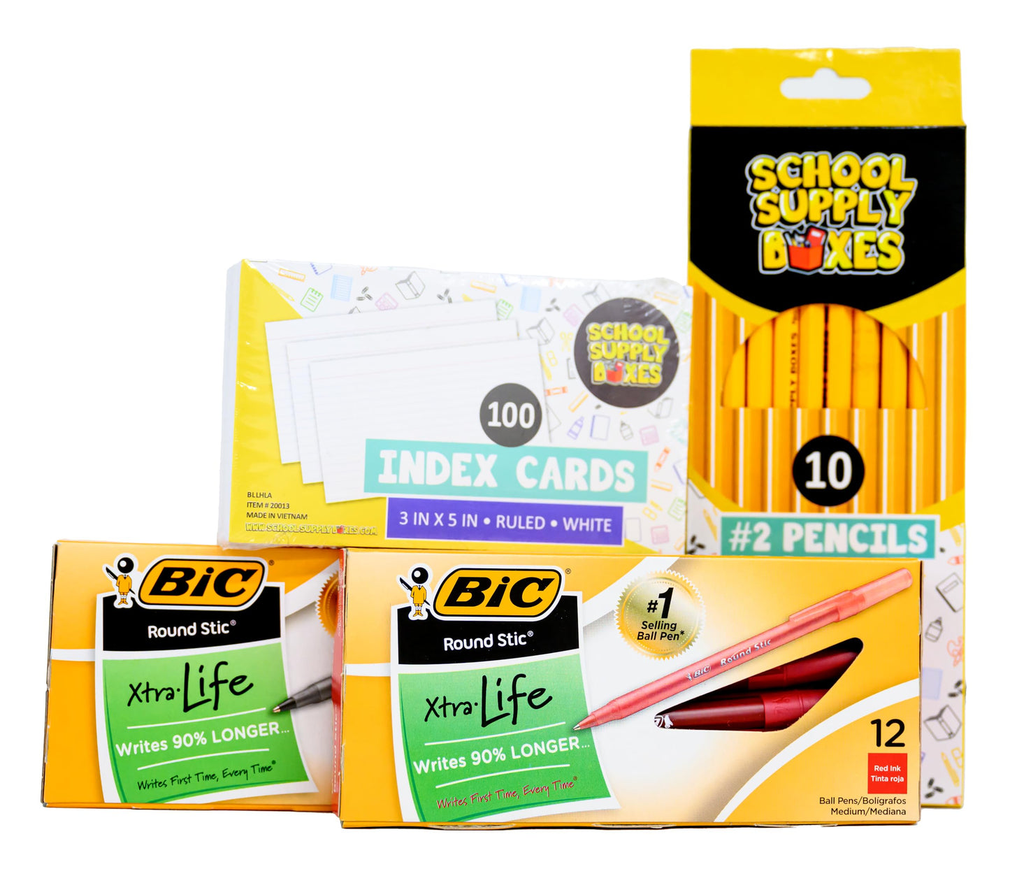 School Supply Boxes | Elementary Writing Bundle (1 Box) | Back to School Essentials Kit for Students & Teachers | Includes Wide-Ruled Filler Paper, Wide-Ruled Notebooks, 12 ct. Pens, & More