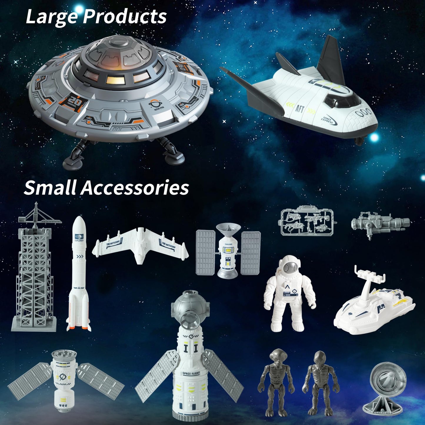 Wbzle Rocket Ship Toy, Space Toys Playset with UFO, Plane, Rocket Launcher, Satellites, Astronaut Toy Set with Light and Sound, Exploration Toys for Boys 3-5