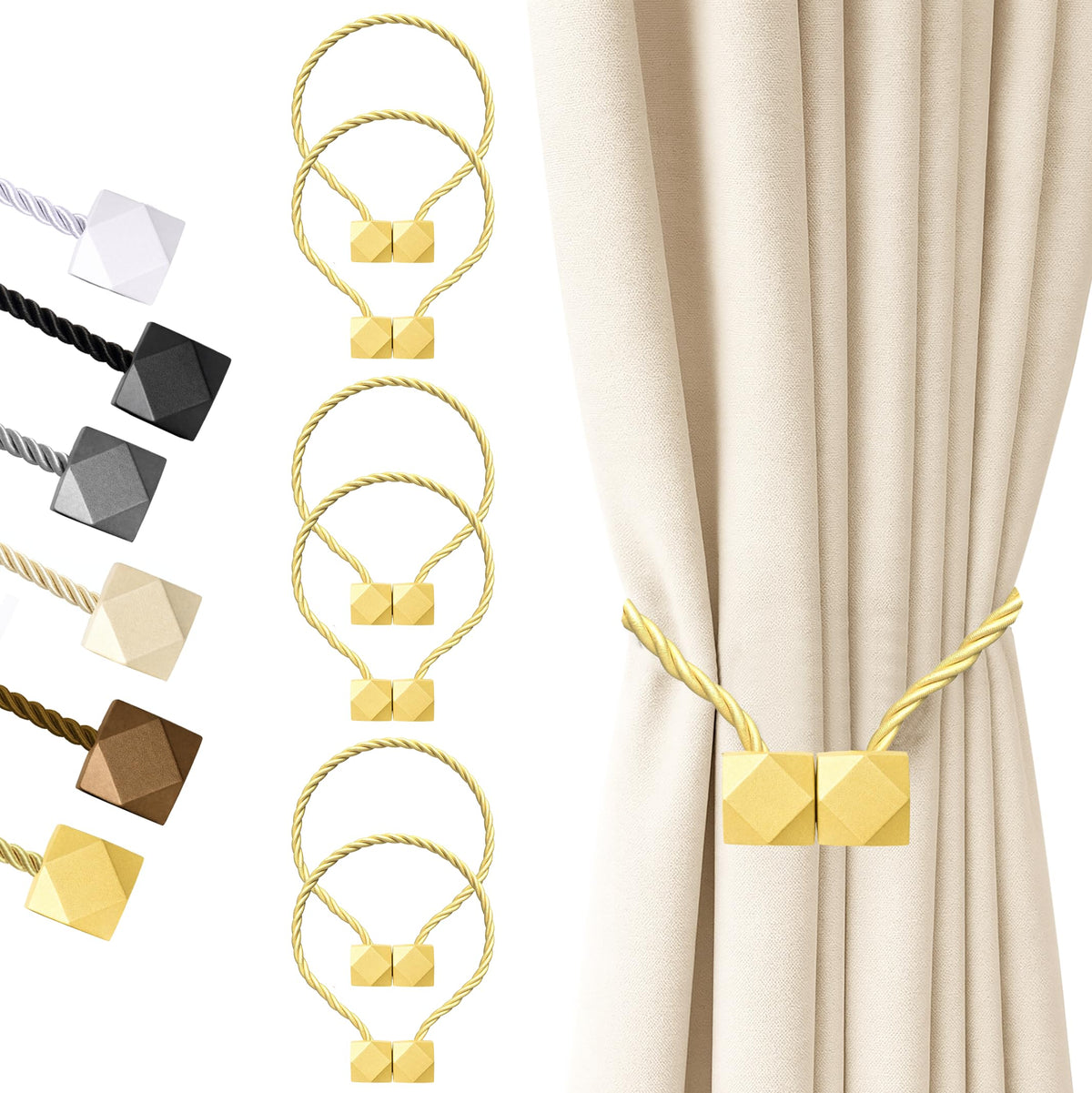 Magnetic Curtain Tiebacks Golden 6pcs (6 Count)