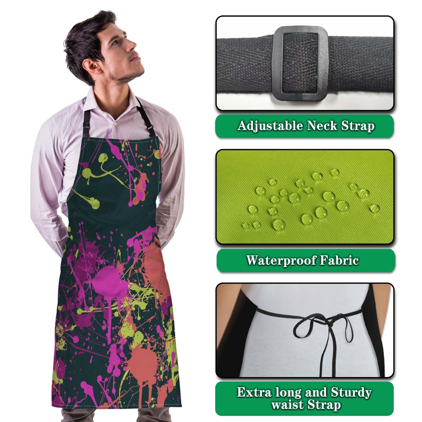Olikked Cook Apron for Women Splatter Paint Pattern Mans Aprons for Cooking Funny for Kitchen Cooking Restaurant BBQ Painting Crafting 27” (W) x 31” (H), Waterproof Aprons
