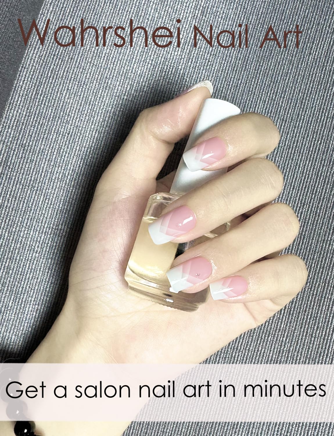 Wahrshei Semi Cured Gel Nail Strips, 20pcs French Gradient Gel Nail Stickers Work with UV, Easy to Use and Remove