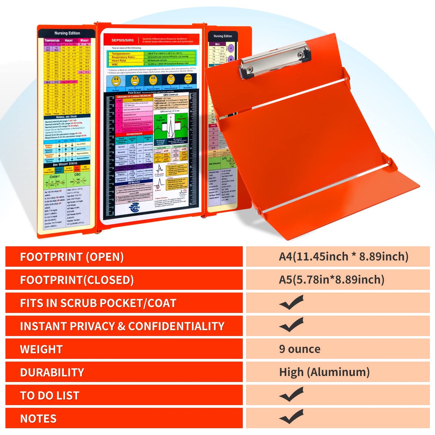 Nursing Clipboard with and Medical Edition Cheat Sheets 3 Layers Aluminum Foldable Nurse Clip Board Nursing Student Essentials - Foldable Clipboard Nursing Nursing School Essentials