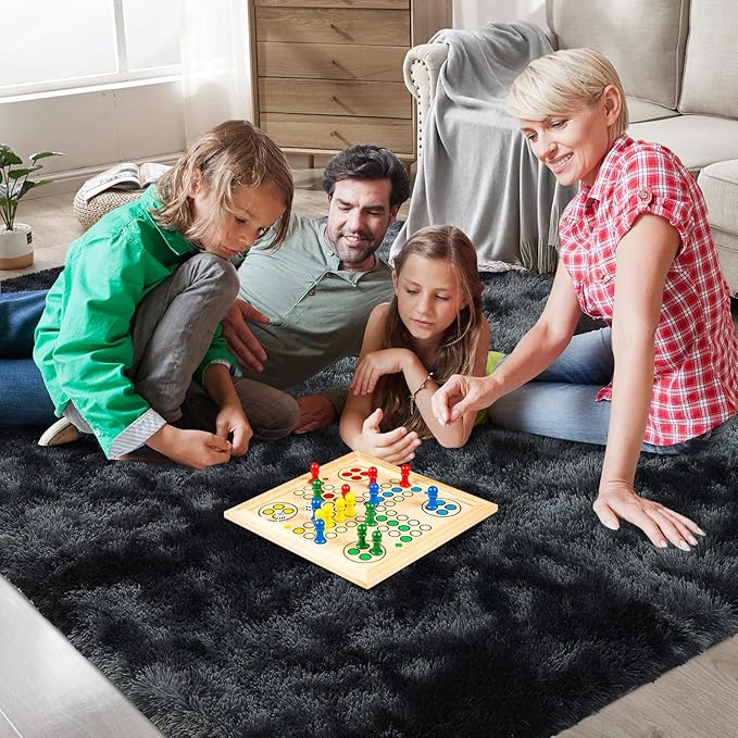 Shag Area Rugs for Bedroom Living Room,8X10 Ultra Soft Fluffy Area Rugs for Dorm, Indoor Carpet Nursery Rugs for Kids Girls Room Home Decor, Black Grey