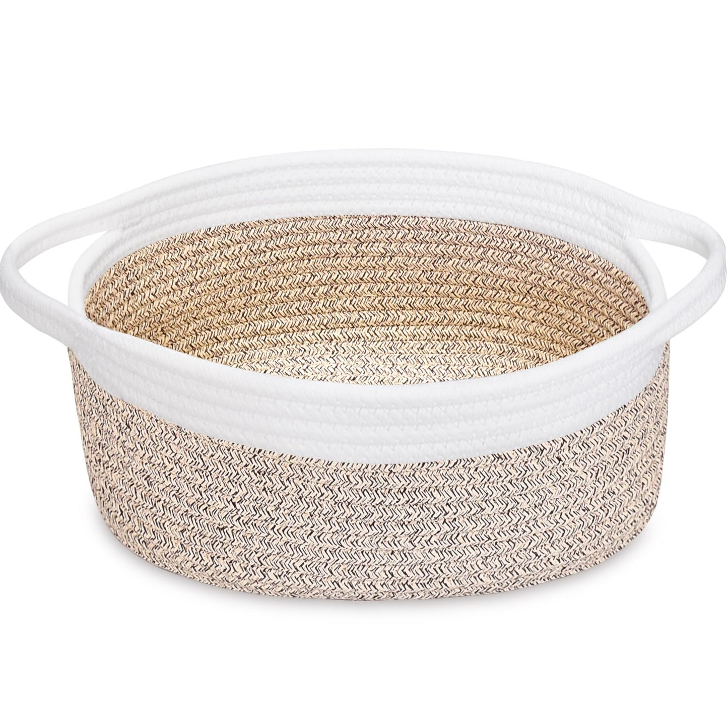ABenkle Small Woven Basket, 12" x 8" x 5" - Cute Storage Basket with Handles for Room, Cat & Dog Toys, Gift Box