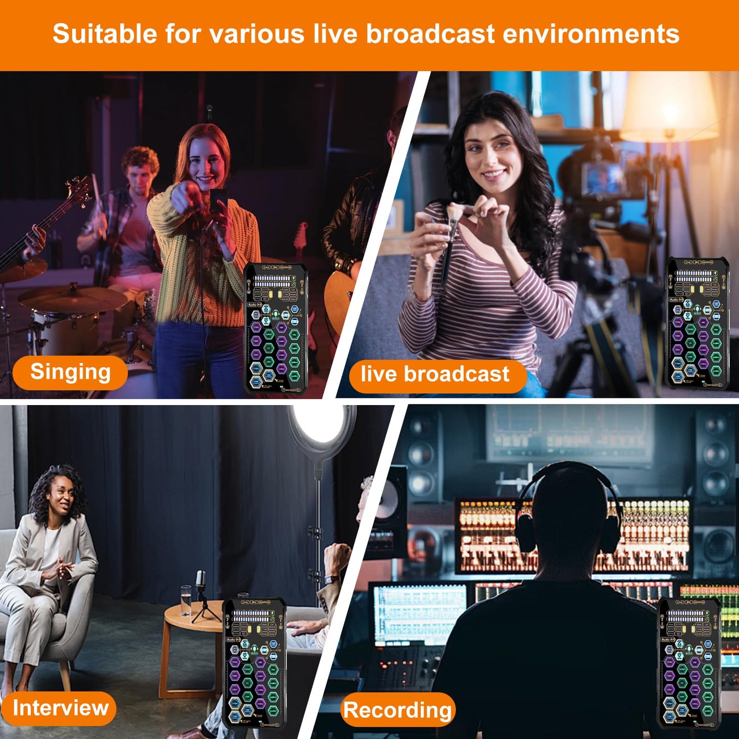 Small Handheld Sound Card Set for Podacsting, Broadcasting, Living, Singing, Recording, Gaming with Families, Friends, Gift,YouTube, TikTok