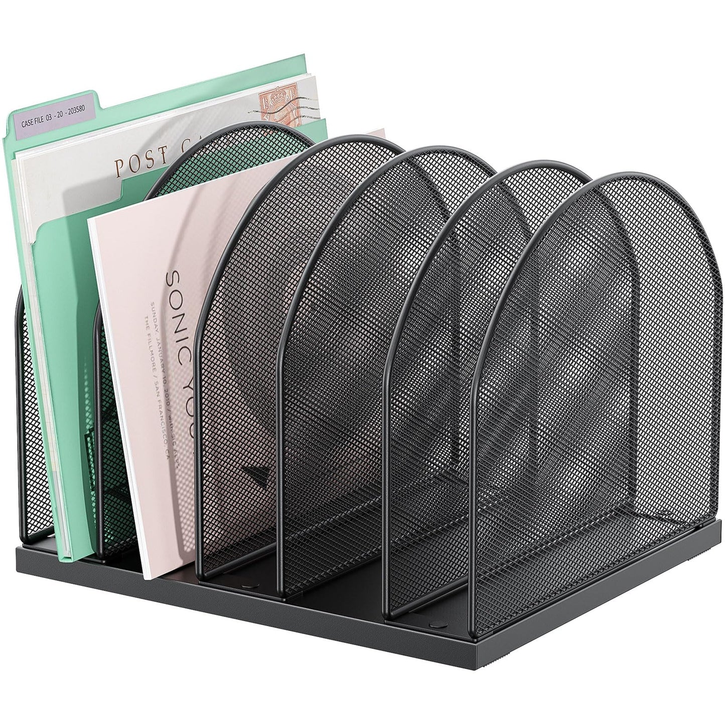 gianotter Desktop File Organizer, Desk Organizer with 5 Compartments, Paper Organizer for Desk, Workspace Organizers for Office Supplies (Black, Upright Style)