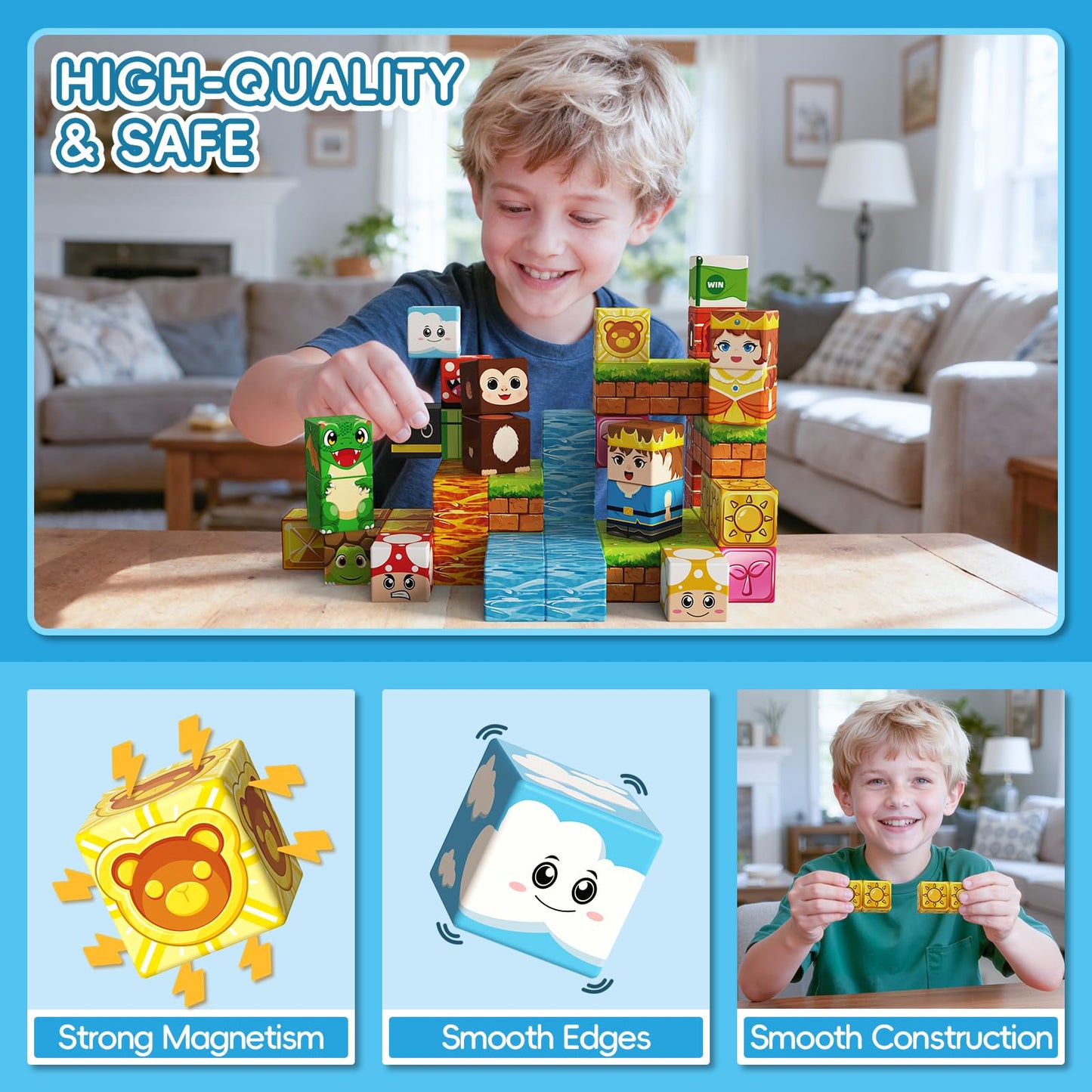 Zerxpho 60PCS Mini Magnetic Building Cubes Set, Adventure-themed Magnetic Blocks, Portable Magnetic Travel Blocks with Iron Case, Educational Toy for Kids STEM & Construction Learning for Kids Aged 3+