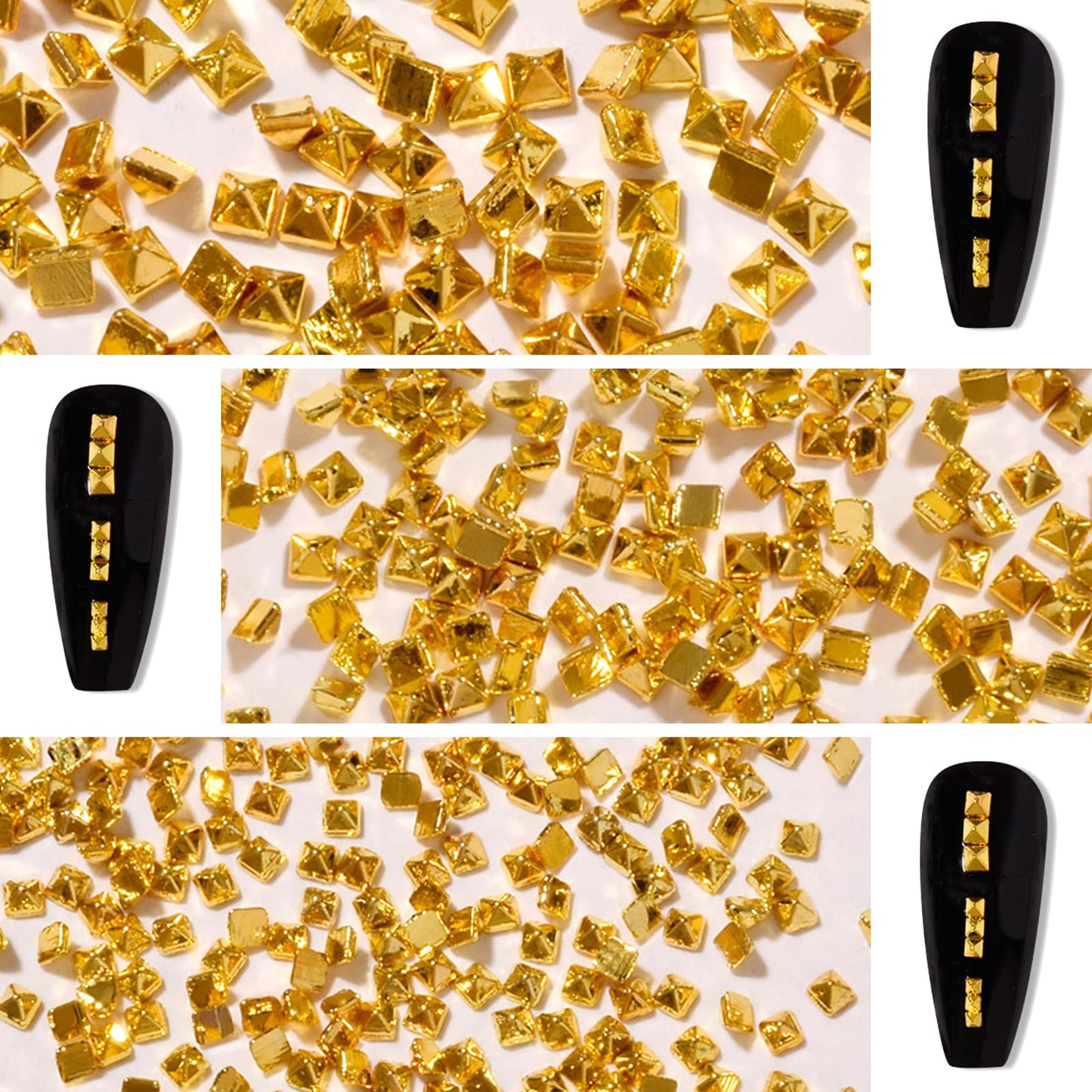 WOKOTO 600 PCS Gold Punk Pyramid Nail Charms, 3D Gold Pyramid Rivet For Nails, Metal Punk Nail Studs, Gothic Nail Charms, Cone Studs