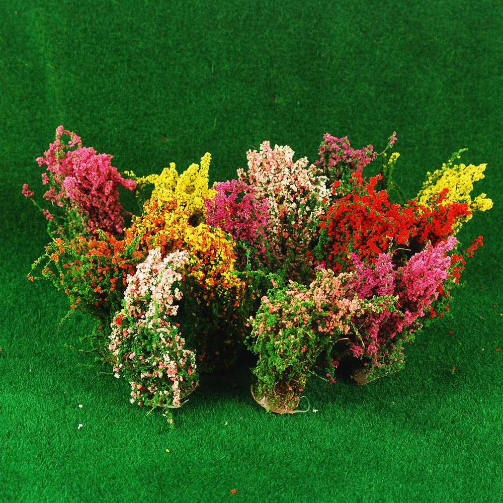 NWFashion 20PCS Miniature Colorful Flower Cluster Miniature Shrubs Bushes Static Grass Random Style Model Tree Scenery Accessories (20)