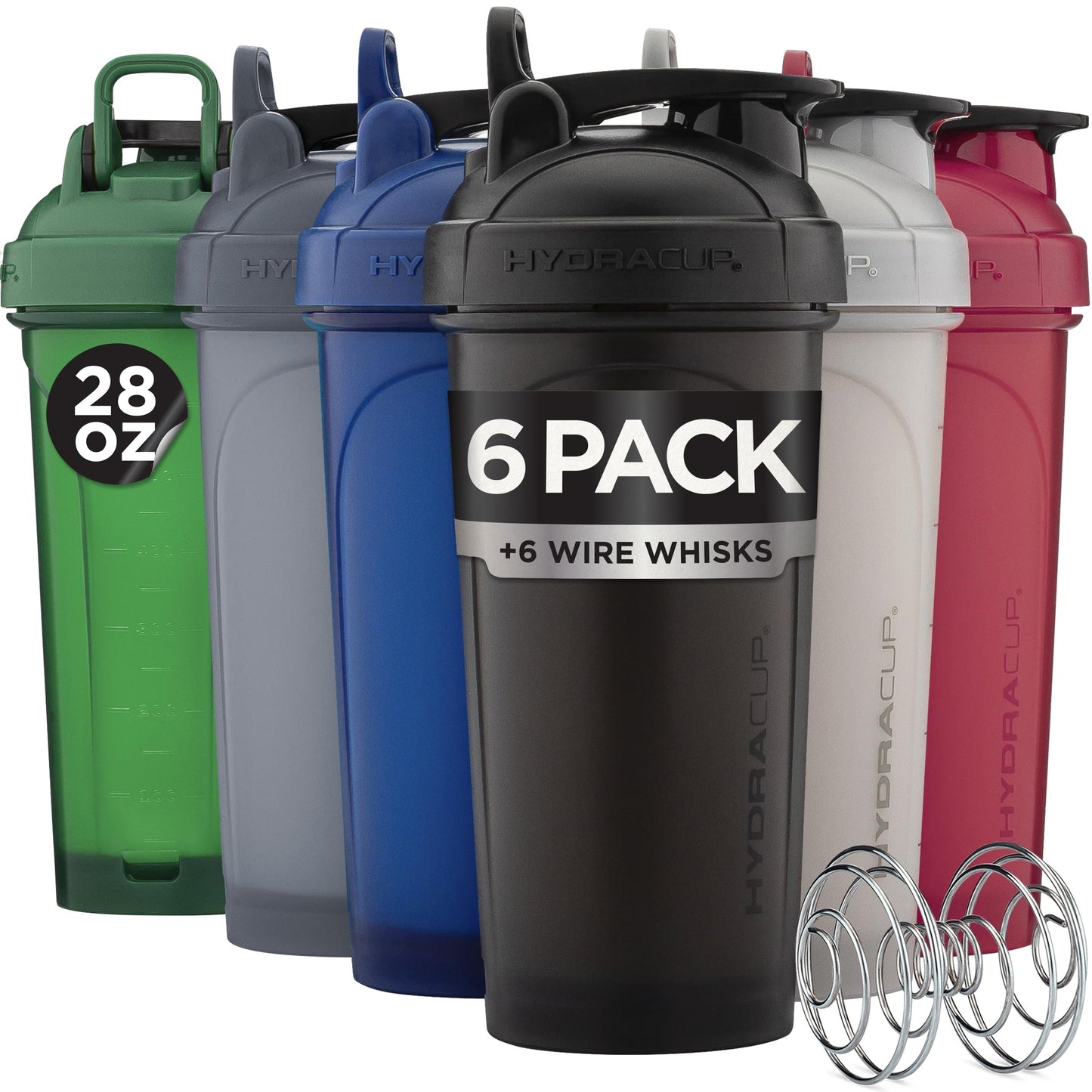 Hydra Cup 6 Pack 28 oz Protein Shaker Bottles for Protein Mixes with Whisk Ball, Leak-Proof Shaker Cups for Protein Shakes, BPA-Free with Carry Handle (OG Sport Mix)