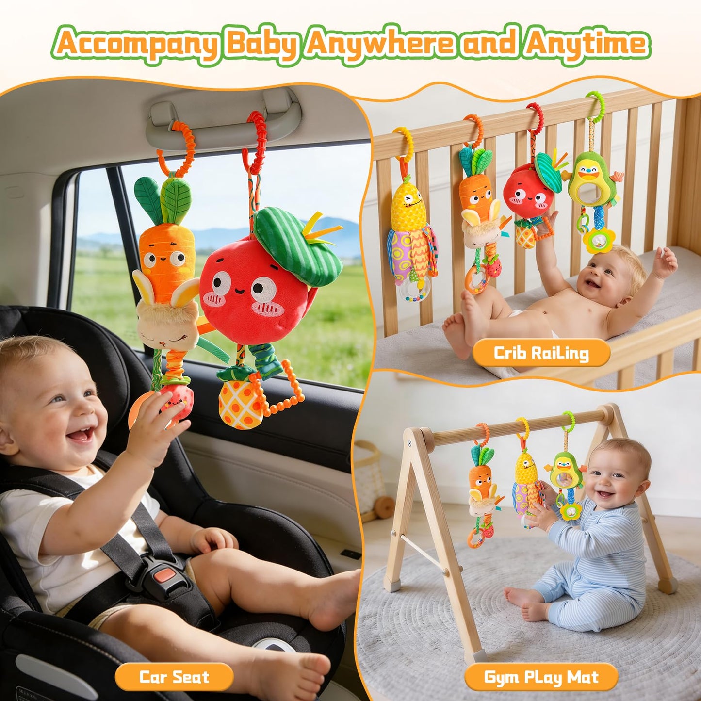 YELUFT Baby Toys for 0 3 6 9 12 Months, Baby Hanging Toys, Car Seat Stroller Crib Gym Baby Rattle Toys with Teether for Newborn Infants Baby Boys Girls Gifts