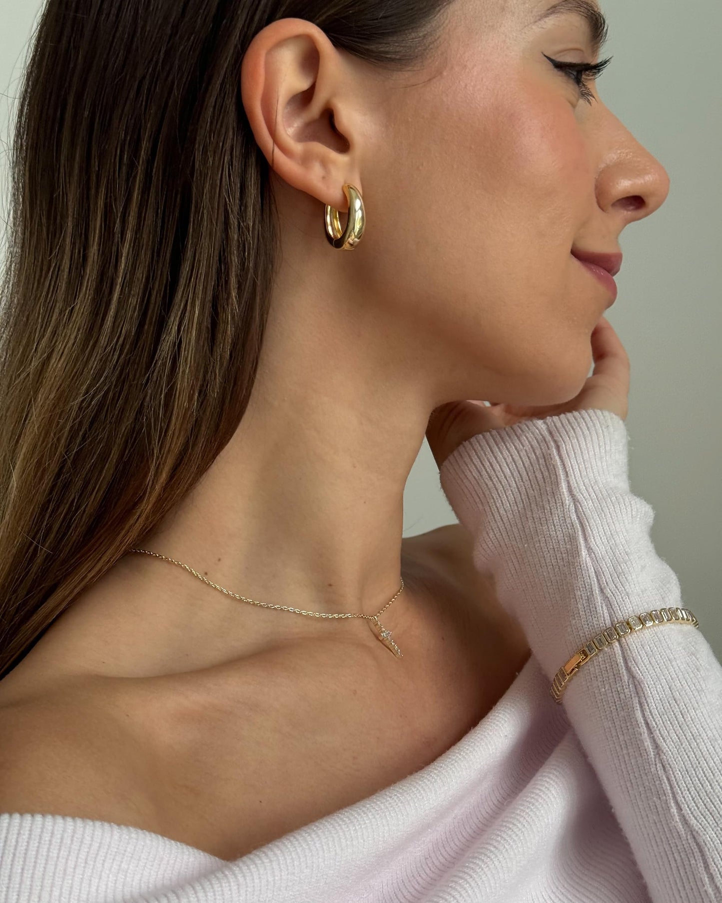 PAVOI 14K Gold Plated 925 Sterling Silver Small Chunky Hoops Earrings - Thick Lightweight Hoop for Women (Rose Gold)
