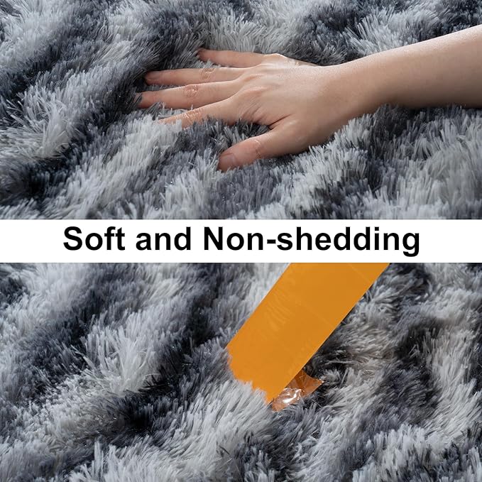 Soft Runner Rugs for Bedroom Hallways, 2x4 Black and White Fluffy Shag Throw Area Rug Non Slip for Bedside Dorm, Long Shaggy Furry Carpet for Nursery Living Room