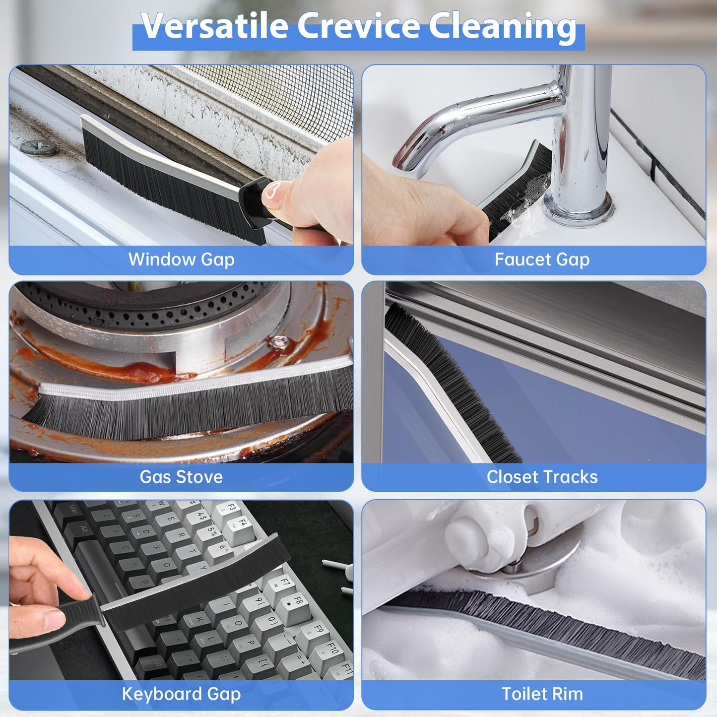 PUFTEM Crevice Cleaning Brush, Hard Bristle Multifunctional Cleaning Brush Tool, Gap Scrub Brush, Cleaning Tools for Narrow Gaps, Grout, Tile Seams, Window Tracks, Car Vents, 3PCS (6)