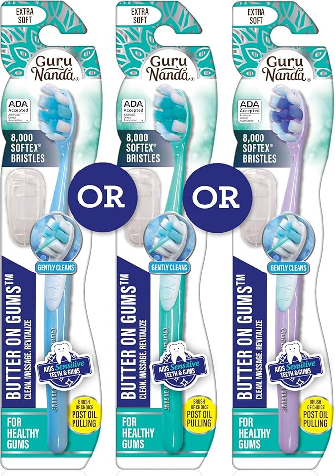 GuruNanda Butter On Gums Toothbrush, ADA Accepted, with 8000+ Ultra Soft Softex Bristles for Sensitive & Receding Gums, Perfect for Whiter Teeth, 1 Ct (Pack of 2)