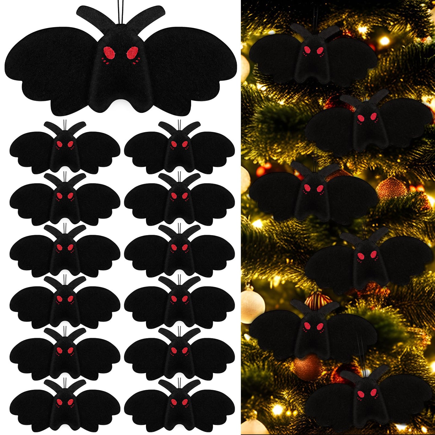 Jenaai 12 Pcs Mothman Christmas Tree Ornament Creepy Goth Stuffed Mothman Animals Decoration Dark Theme Bat Shape for Xmas Tree Fireplace Hanging Home Ornaments Party Gifts