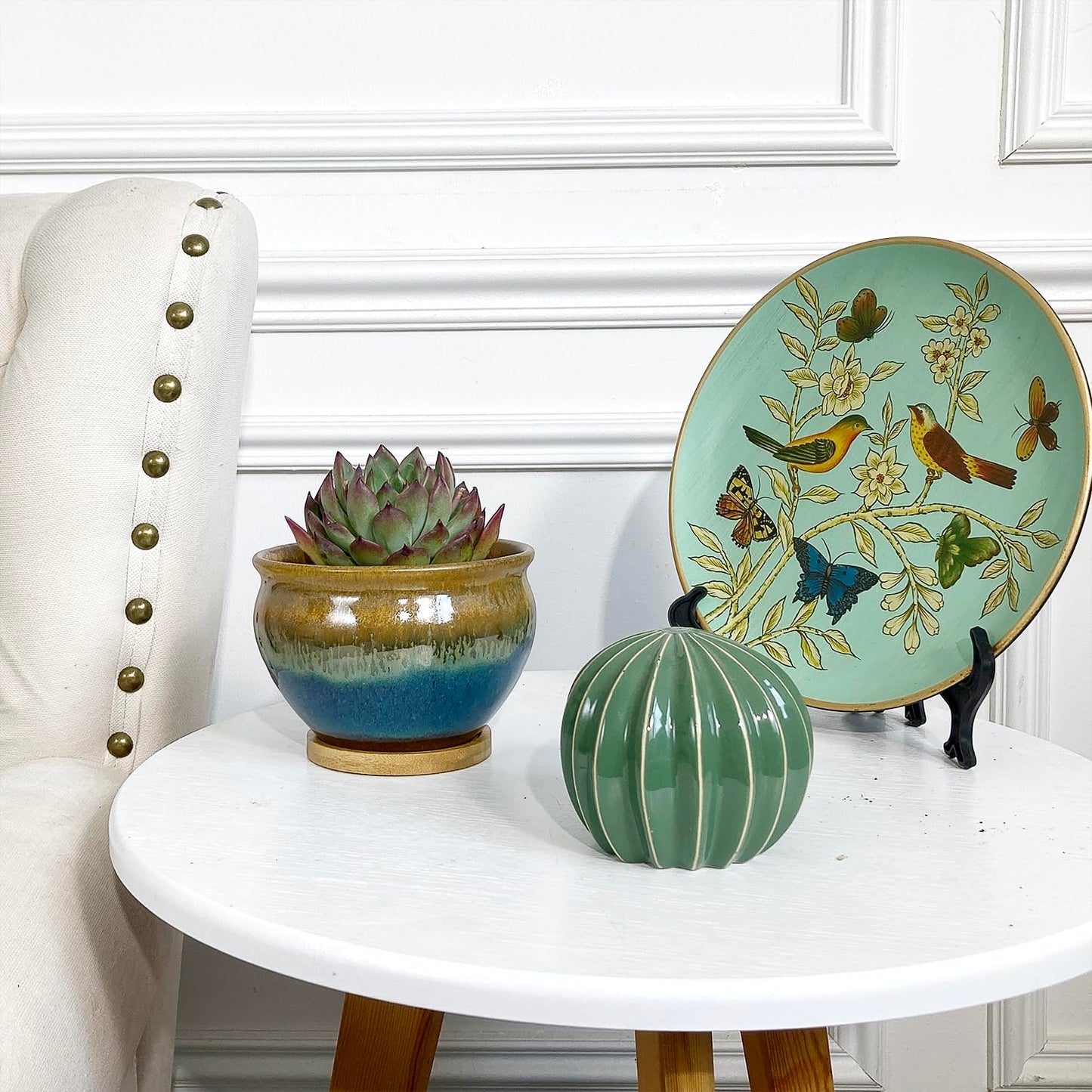 Summer Impressions 5.5 Inch Succulent Pot with Drainage and Saucer Glazed Terracotta Round Ceramic Succulent Planter Cactus Bonsai Plant Pot (Set of 4)