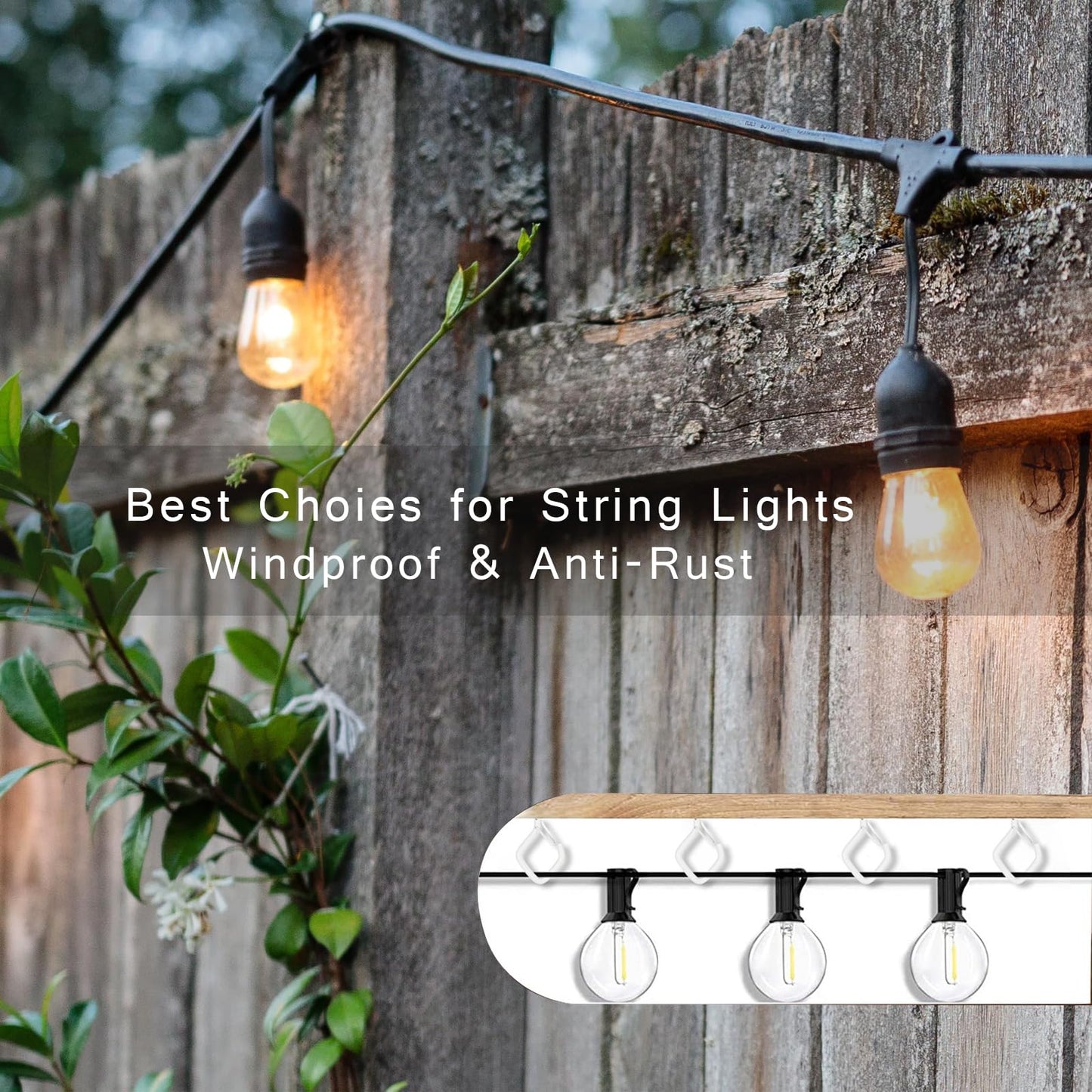 Ticway 30 Pcs Outdoor Hooks for String Lights,Screw Hooks for Hanging Plants,Ceiling Hooks with Safety Buckle,Square Hanger for Wind Chimes,Bird Feeder,Lanterns,Christmas Decorations (White)