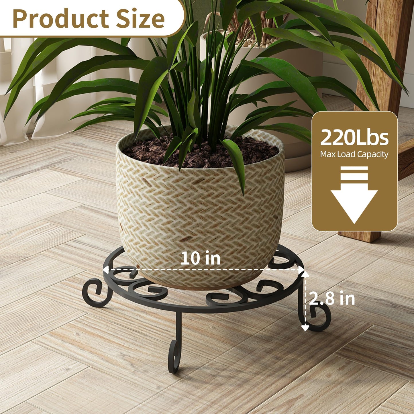 PROWORX 2 Pack 10” Diameter Metal Outdoor Plant Stand Indoor, Black Heavy Duty Potted Holder, Round Anti-Rust Wrought Iron Flower Planter Pot Display Stands for Home Garden