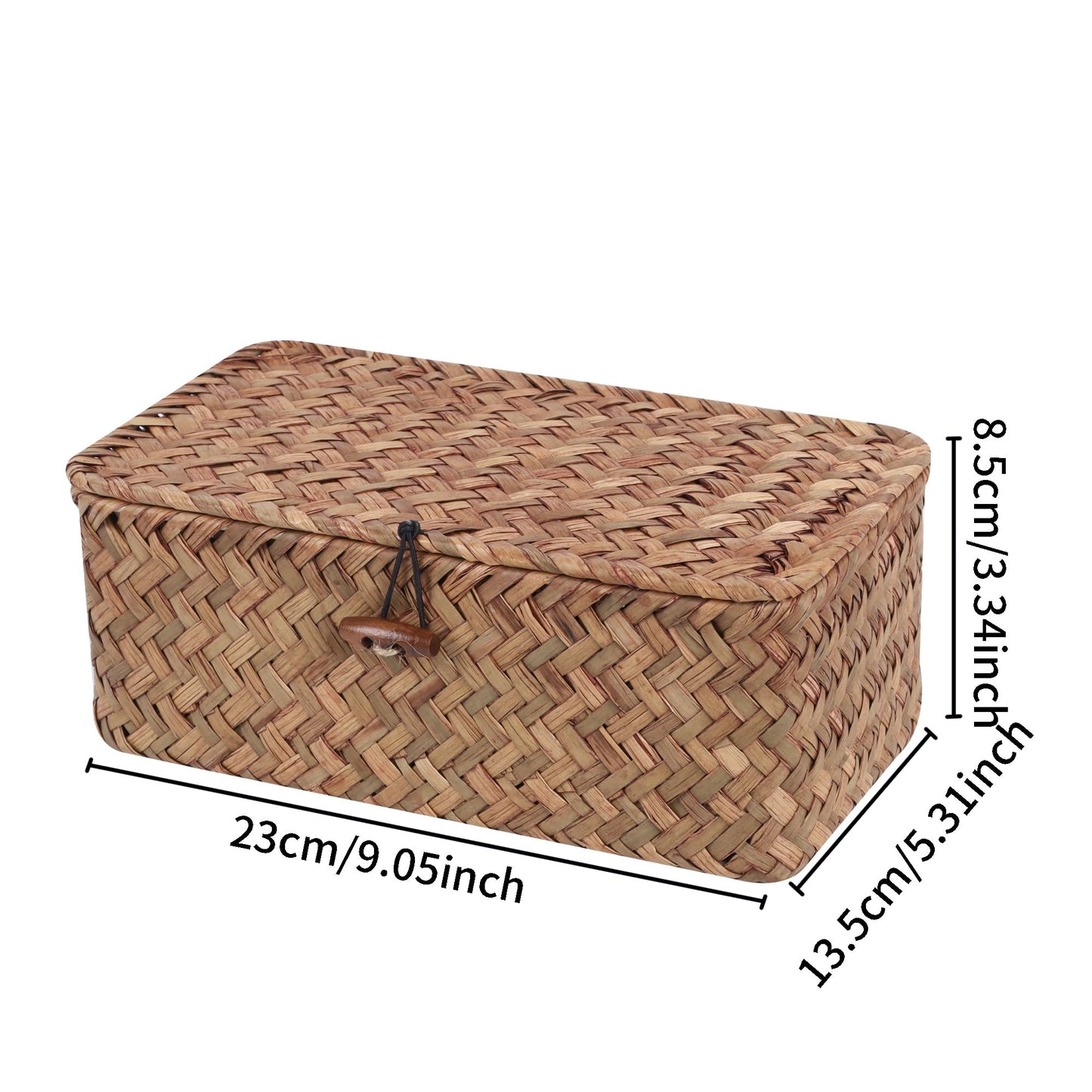 FEIALNDUO Wicker Shelf Baskets with Lid,Seagrass Storage Basket Bins Rectangular Handwoven Basket Boxes for Shelves Desktop Home Organizer (Coffee, X-Small)