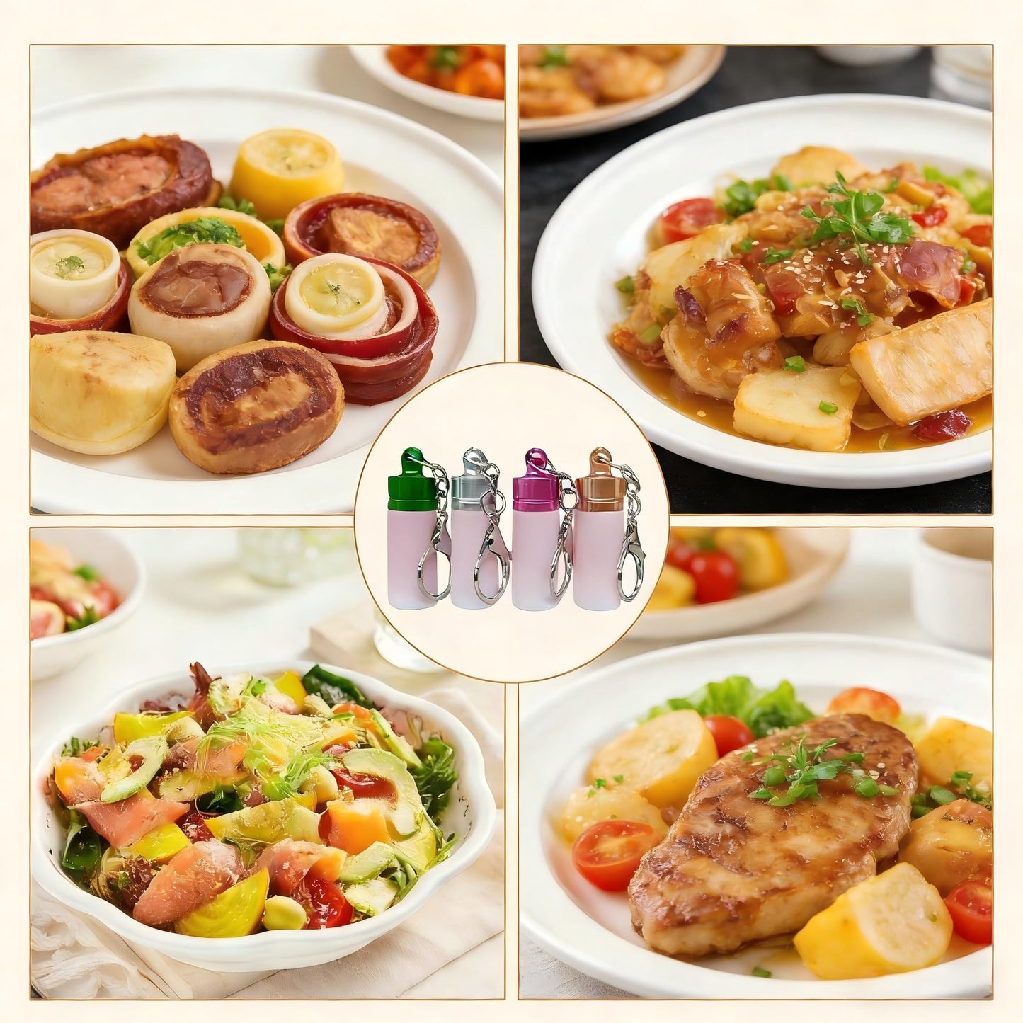 FLOATFARE 4-Pack Pink Gradient Mini Glass Spice Jars, Leak-proof Keychain Design, Travel-Friendly Portable Storage Containers