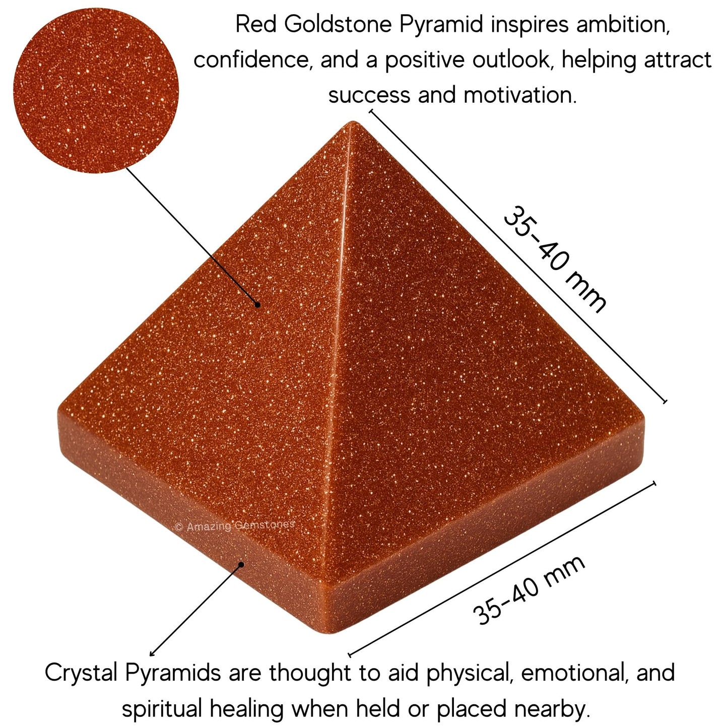 Amazing Gemstone Red Goldstone Pyramid Crystal Healing Stones - 1.5" Great Pyramid Figurine of Natural Stone Pyramid for Meditation, Reiki, Chakra Balancing and Crystal Pyramids Grid