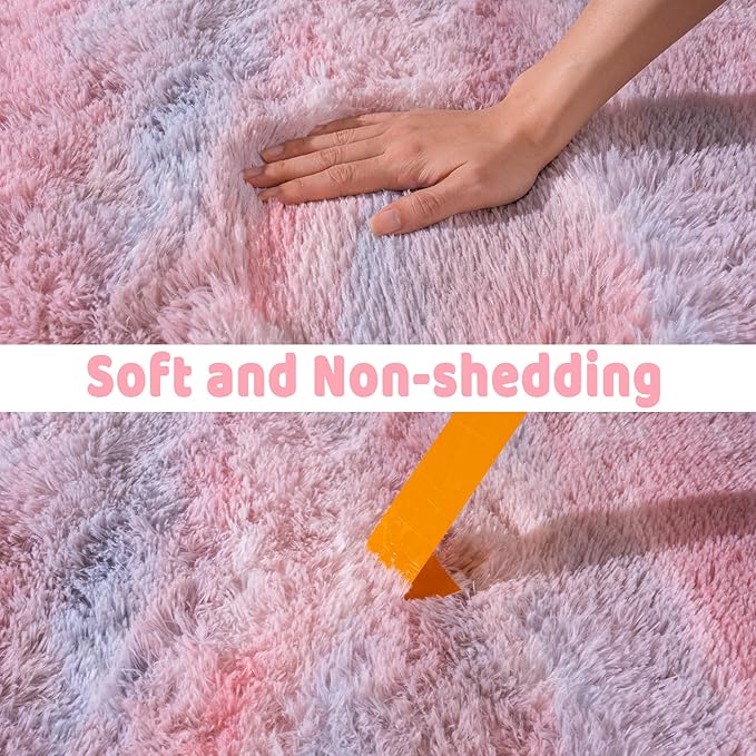 Soft Runner Rugs for Bedroom Hallways, 2x5 Abstract Pink Fluffy Shag Throw Area Rug Non Slip for Bedside Dorm, Long Shaggy Furry Carpet for Nursery Living Room