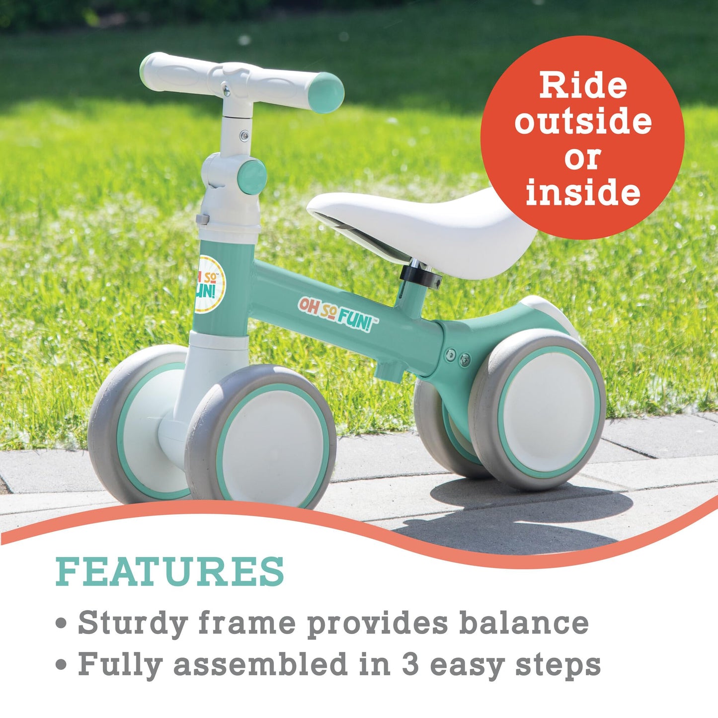 MindWare Balance Bike 1+ Year Old Baby First Bicycle for Toddlers 1-2 First Birthday Gift Ideas Interactive Montessori Ride On Toy - Oh So Fun Teal