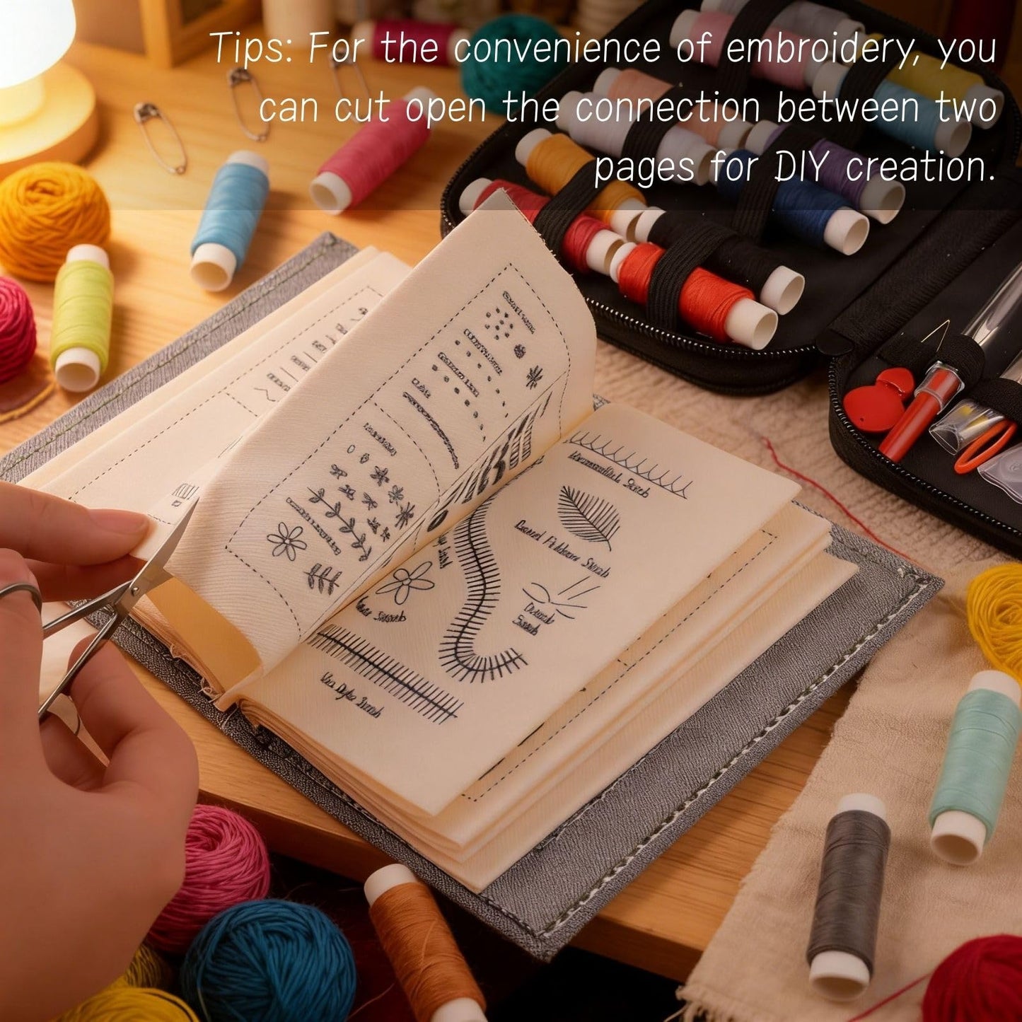 Embroidery Stitch Book Kit, Portable All Scenario Embroidery Stitch Book, Comes with Complete Toolkit and Examples, Embroidery Kit for Beginners and DIY Enthusiast