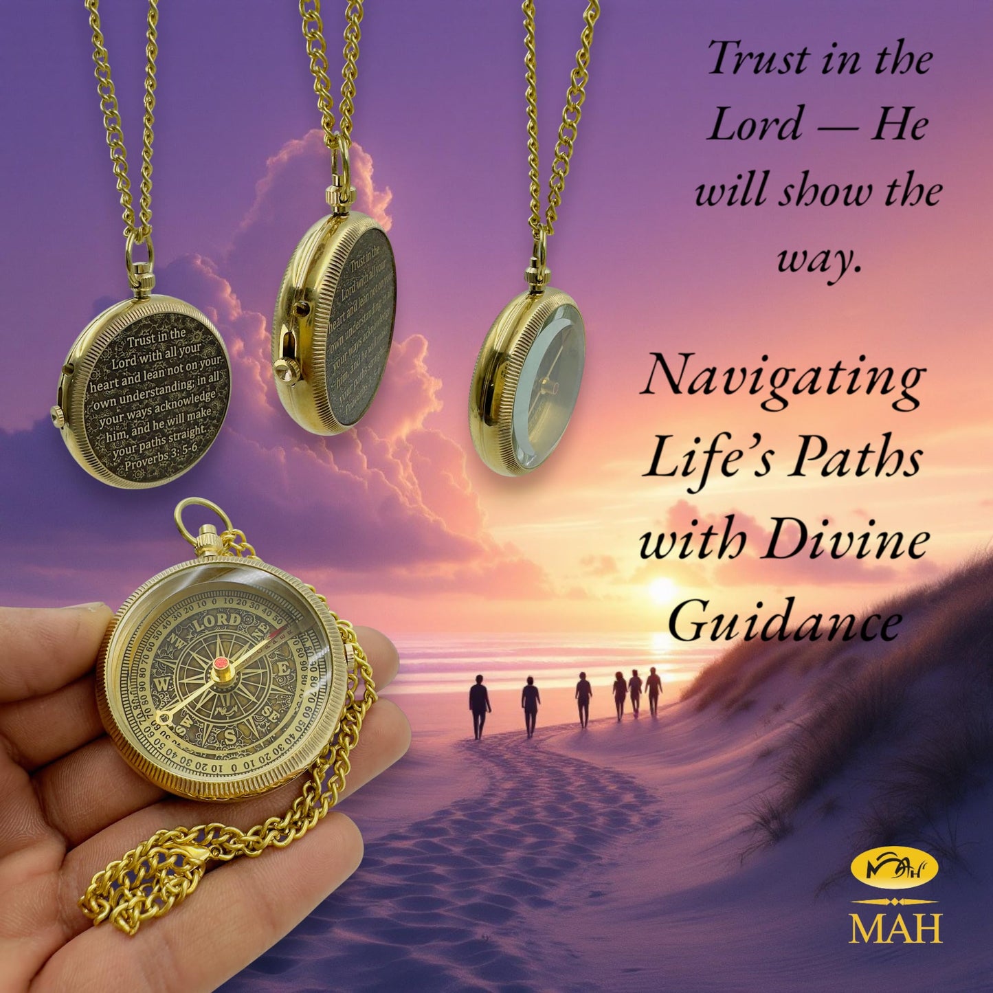 Trust in the Lord Compass – Embossed Brass Christian Gift with Proverbs 3:5–6 Scripture, Faith-Based Religious Keepsake for Son or Grandson, Meaningful Baptism or Confirmation Gift of Guidance